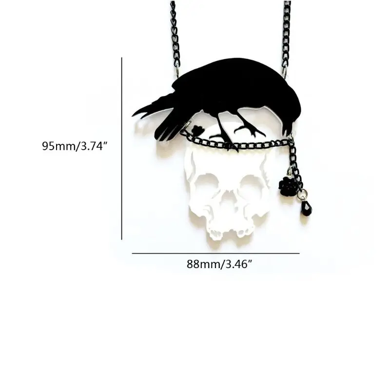 Акриловое волокно в стиле панк рок Большие Ворон цветок череп ожерелье с кулоном