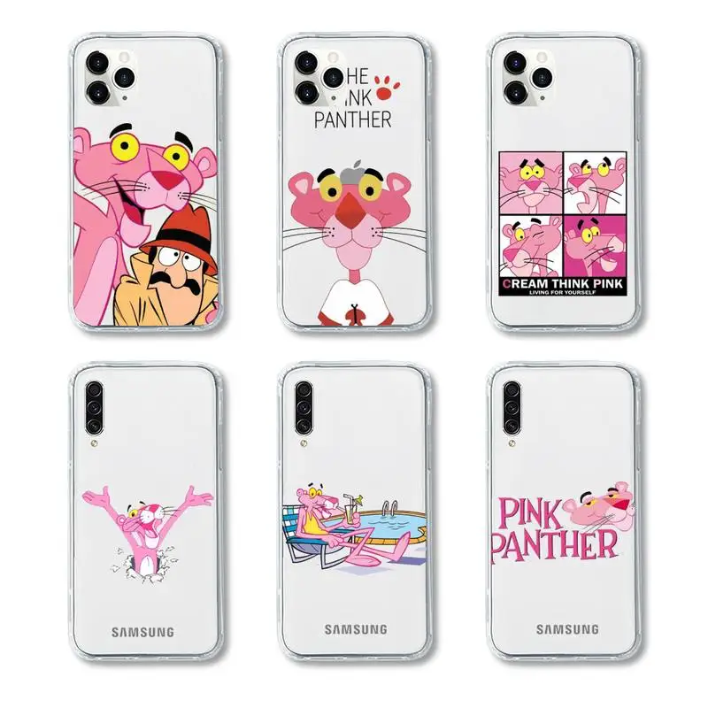 

Cute playful pink panther Phone Case Transparent for iPhone Samsung A S 11 12 6 7 8 9 30 Pro X XS Max XR Plus lite Clear