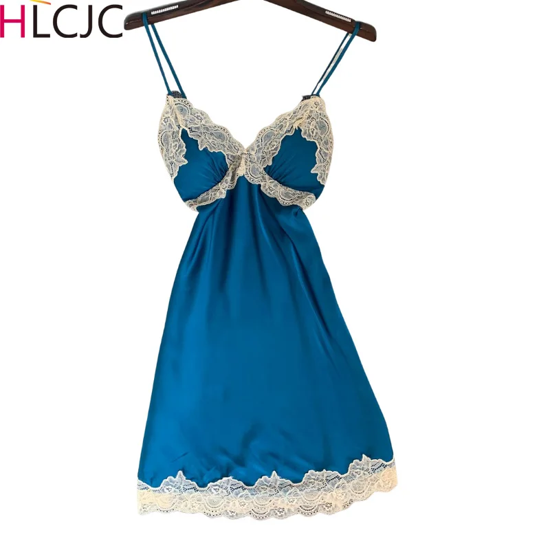 

Летнее шелковое кружевное белье, ночная рубашка, женская сексуальная ночная рубашка, Дамская неглиже с открытыми плечами, женская ночная со...