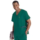 Модный костюм Hennar, мужские комплекты униформы из скраба, дышащие мужские хлопковые топы с V-образным вырезом, однотонные брюки, униформа