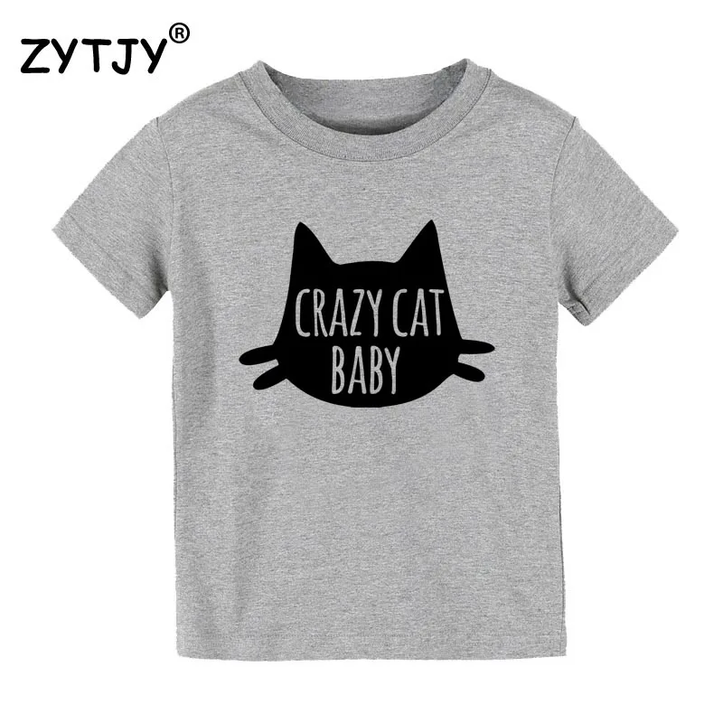 Детская футболка с милым принтом Crazy Cat для мальчиков и девочек детская одежда