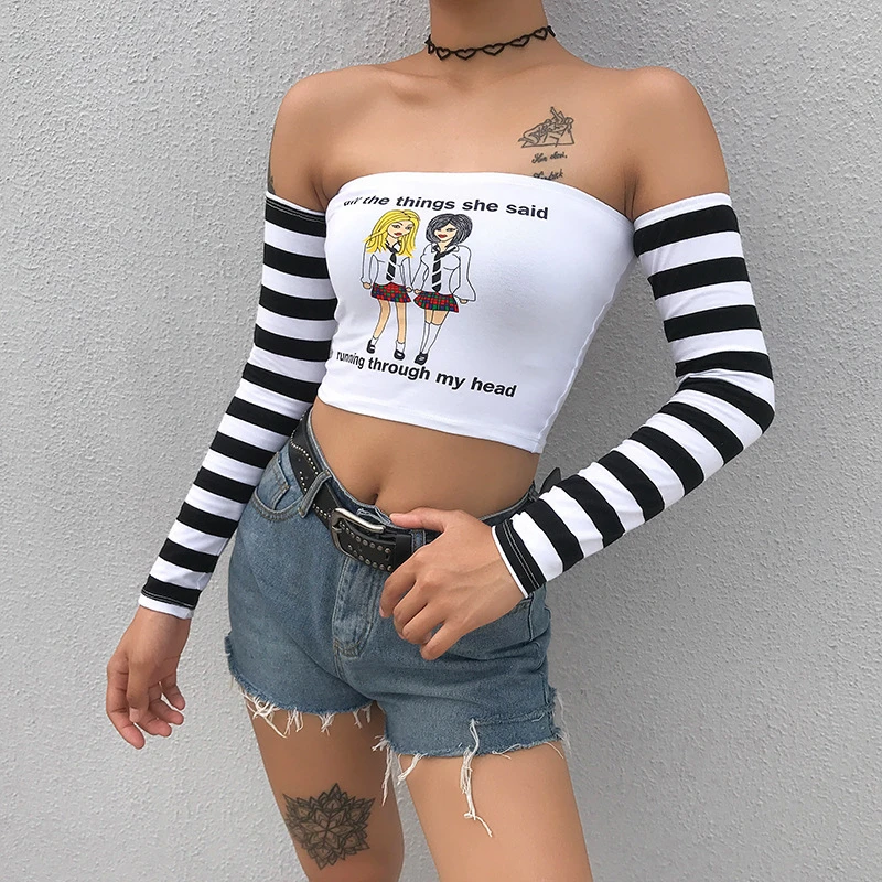 Новые женские с открытыми плечами короткие топы сексуальный топ буквенным