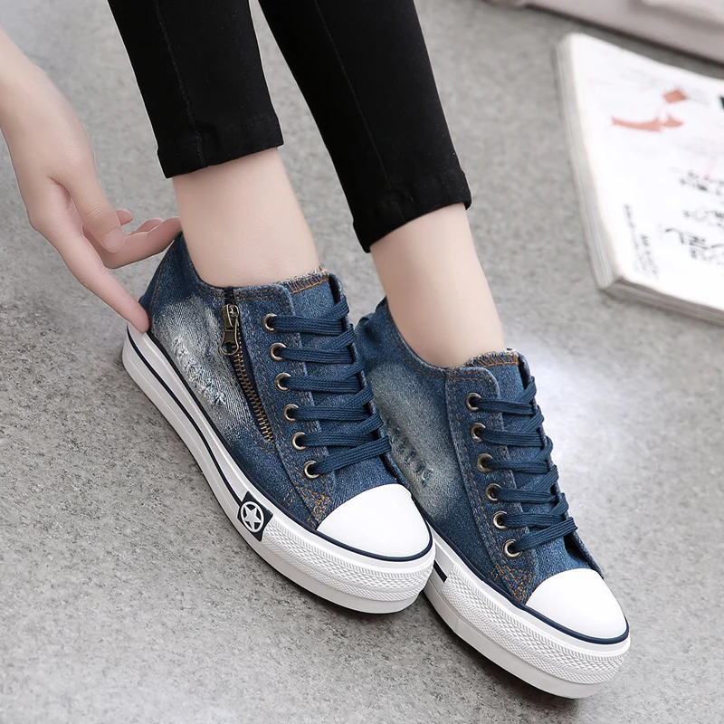 

Women's Platform Sneakers Lace Up Comfortable Canvas Shoes Women Solid Casual Woman Sneakers Rubber Calzado Mujer