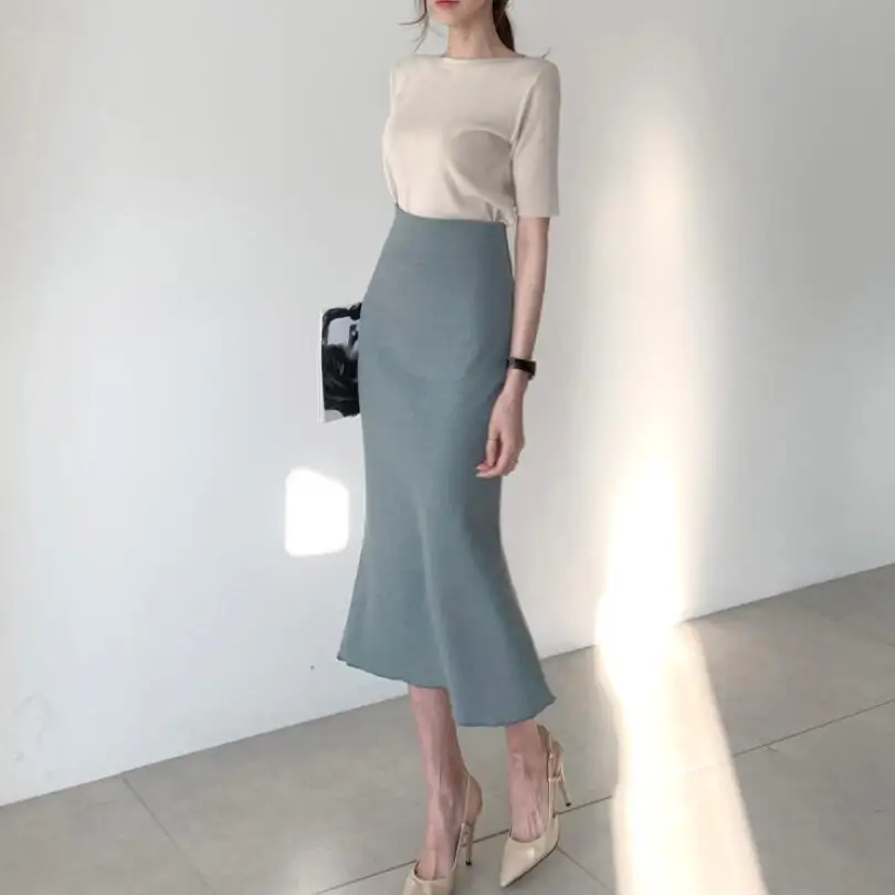 

2020 Spring Summer Solid Color Knitted Slim T Shirt Women O Neck Half Sleeve T-shirt Women Tshirt Shirt Female Tops Tee Clothes