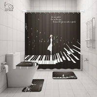 piano key bathroom curtain set sheet music shower curtains with 12 hooks anti skid rugs toilet lid cover bath mat carpet