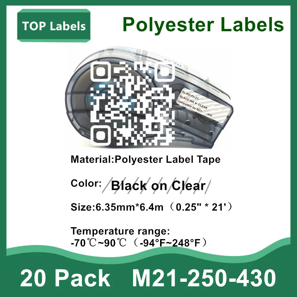 

20 Pack Replacement Label M21-250-430 Polyester Labels Cartridge for BMP21-PLUS,BMP21 LAB,IDPAL LABPAL Printer 0.25"