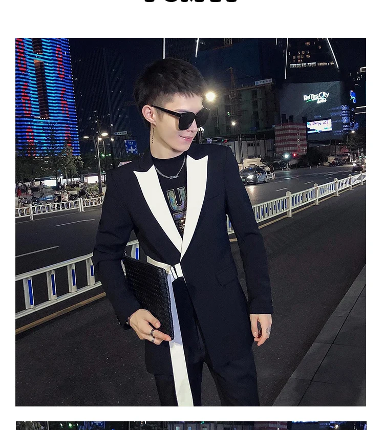 

Nen Spring Style Design Slim Fit Blazer Suit Men Slim Hit Color Hairstylist Red Belt Suit Fashion Blazer Hombre Suit Jacket 2PCS