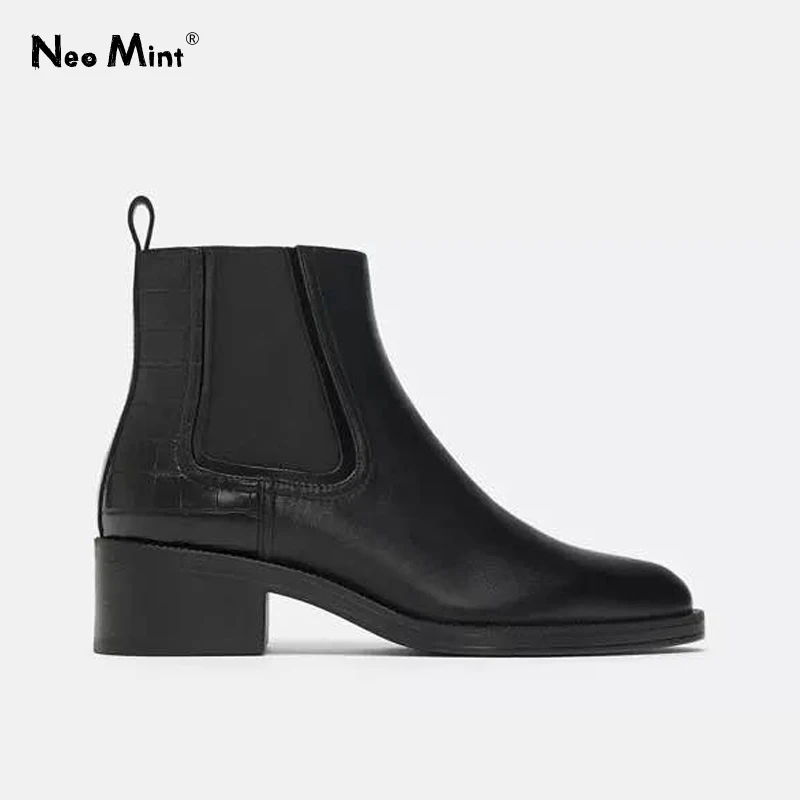 Женские кожаные ботильоны челси на массивном каблуке брендовые дизайнерские