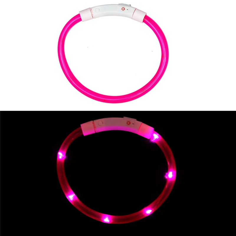 Pink C USB Перезаряжаемый светильник, ошейник для собак, светодиодный светильник для собак, светящийся ошейник для домашних животных с ночной зарядкой, ошейник для маленьких и средних больших собак - Цвет: Pink C