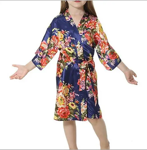 Flower Girl Kids Floral Silk Child Kimono Bridesmaid Bride Robe Women Satin Robes Wedding Nightgown Woman Bathrobe 4/8/12 Size