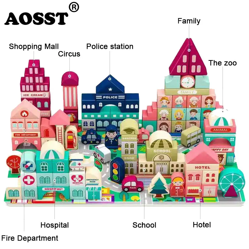 Детские игрушки строительные блоки деревянные детские творческие Разноцветные