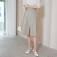 new fashion 100 sheepskin solid leather high waist female skirts classic design genuine leather skirt women casual style