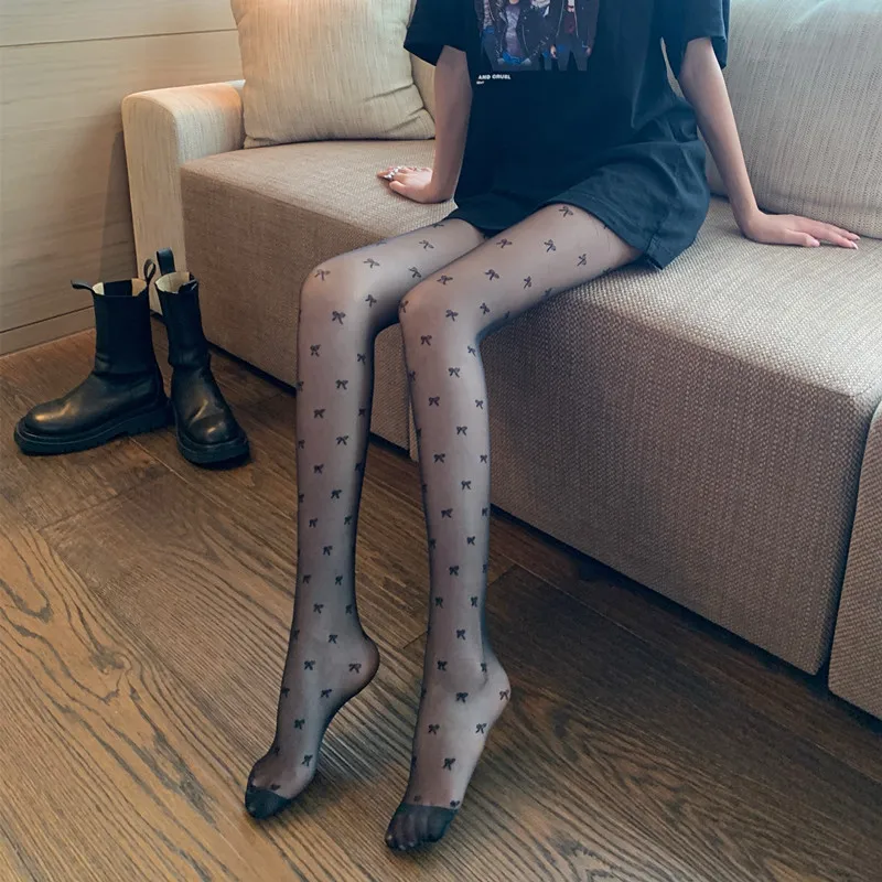 

Black Transparent Silk Stockings Women Thin Anti-hook Silk Pantyhose Sexy Thin Bow Tie Leggings Lolita Tights Sexy Tights