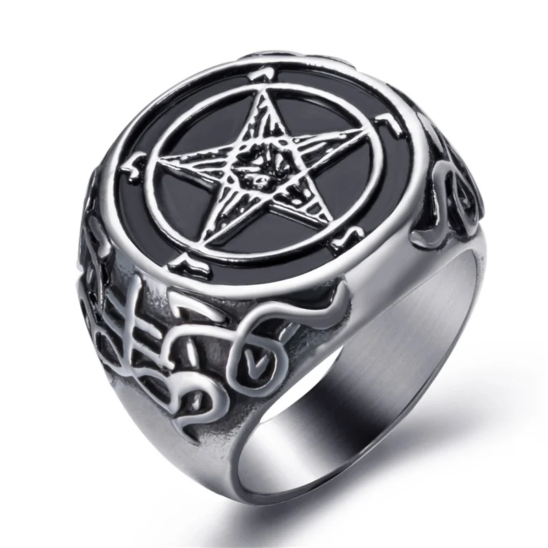 

New man ring Pentagram baphomet goat sulfur Leviathan cross Satan Devil symbol Ring Jewelry