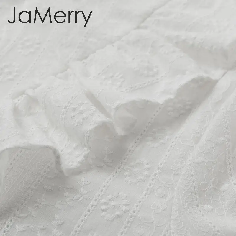 Женская хлопковая блузка с оборками JaMerry элегантная офисная белая воротником