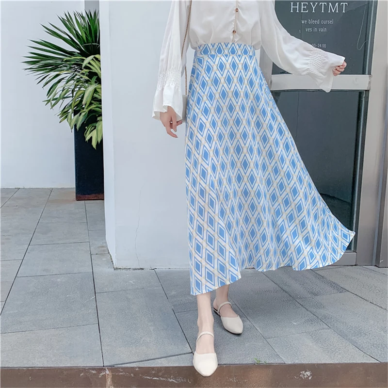 2019 Новая повседневная синяя розовая юбка для женщин Винтажная полосатая