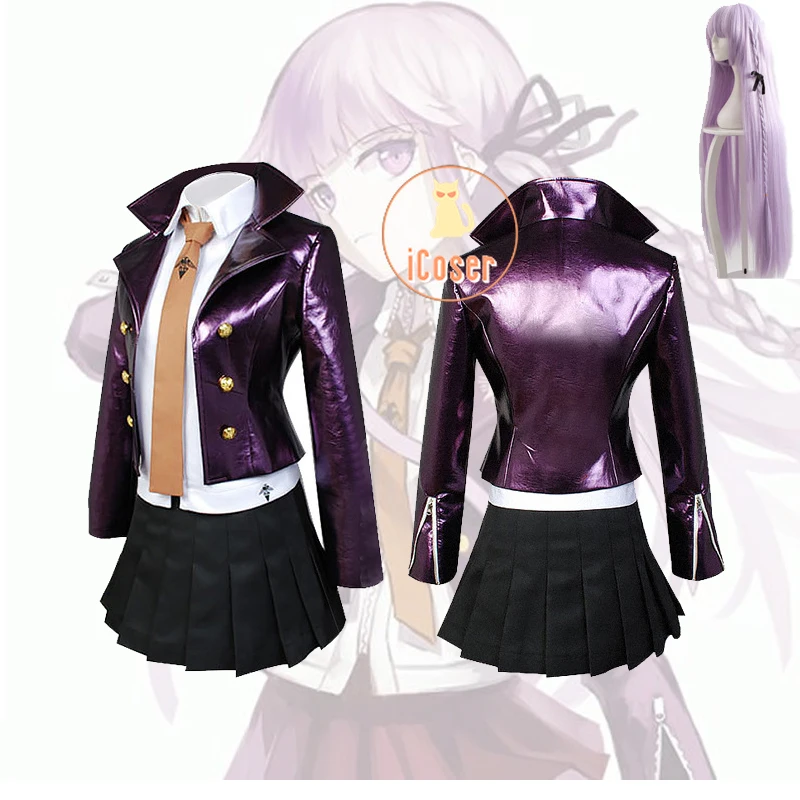 Женский костюм с длинным фиолетовым париком и перчатками Danganronpa Kyoko Kirigiri для