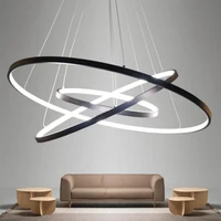 modern led pendant lights for living dining room white golden black circle rings aluminum body pendant lamp home decor fixtures