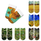 Носки женские с рисунком Ван Гога, короткие носки с масляной живописью, в стиле ретро, с изображением подсолнуха, сада Моны, повседневные, для лета