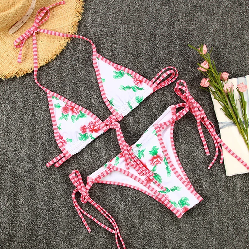 

Sexy Micro Swimwear Women 2021 Floral Print Bikini Set Triangle Extreme Swimsuit Female Two Piece High Cut Bathing Suit Biquini