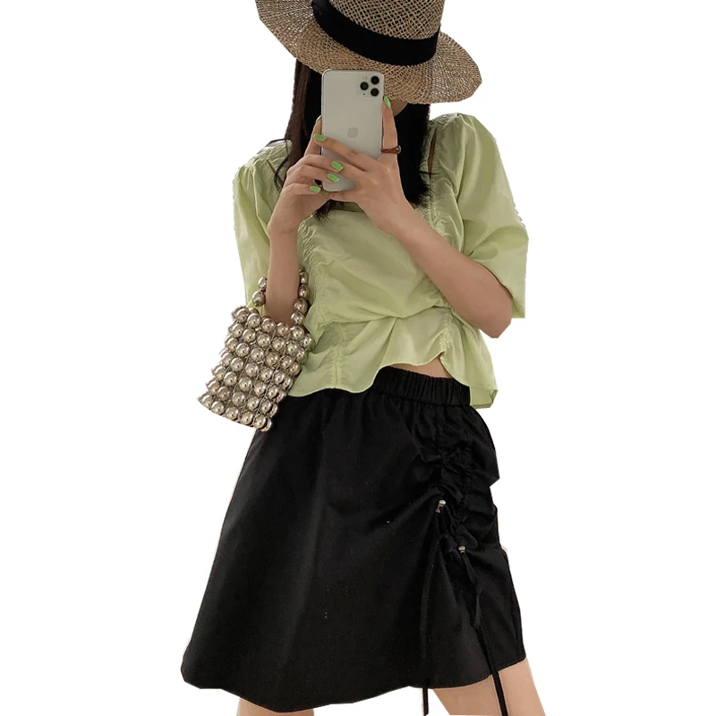 

Women's 2021 Summer Half Skirt Women's Black High Waist Korean Short Skirt Children's Sports Elastic Elastic Elastic Waist