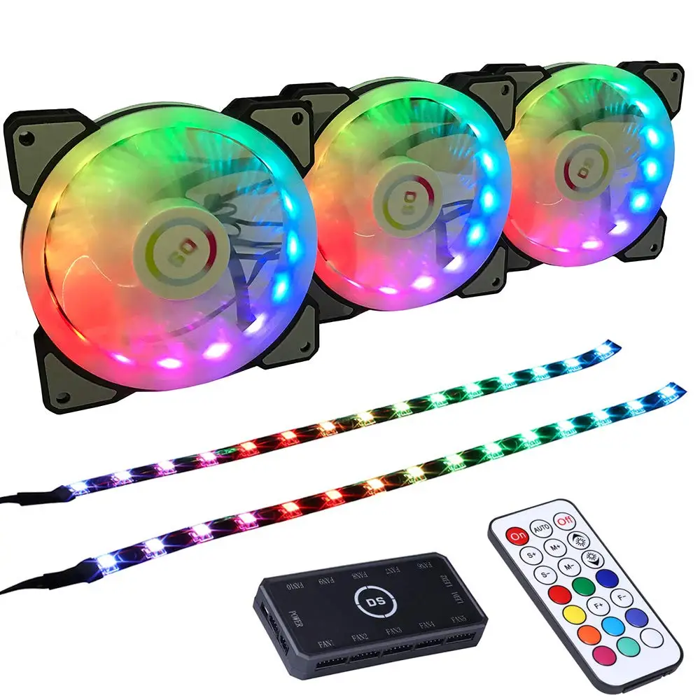 Светодиодный dess 1800 об/мин RGB светодиодный 120 мм вентилятор корпуса с контроллером для ПК чехлов, кулер процессора, система водяного охлаждения(3 шт. вентиляторы RGB, jk1077
