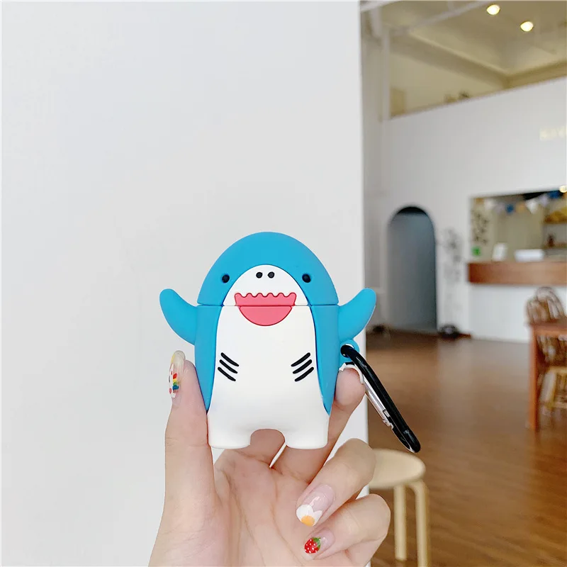 Shark 2 Милый чехол для AirPods 2 силиконовые bluetooth наушники чехол для Airpods Мультфильм защитный чехол стереоскопическая Акула с брелком - Цвет: Shark 2