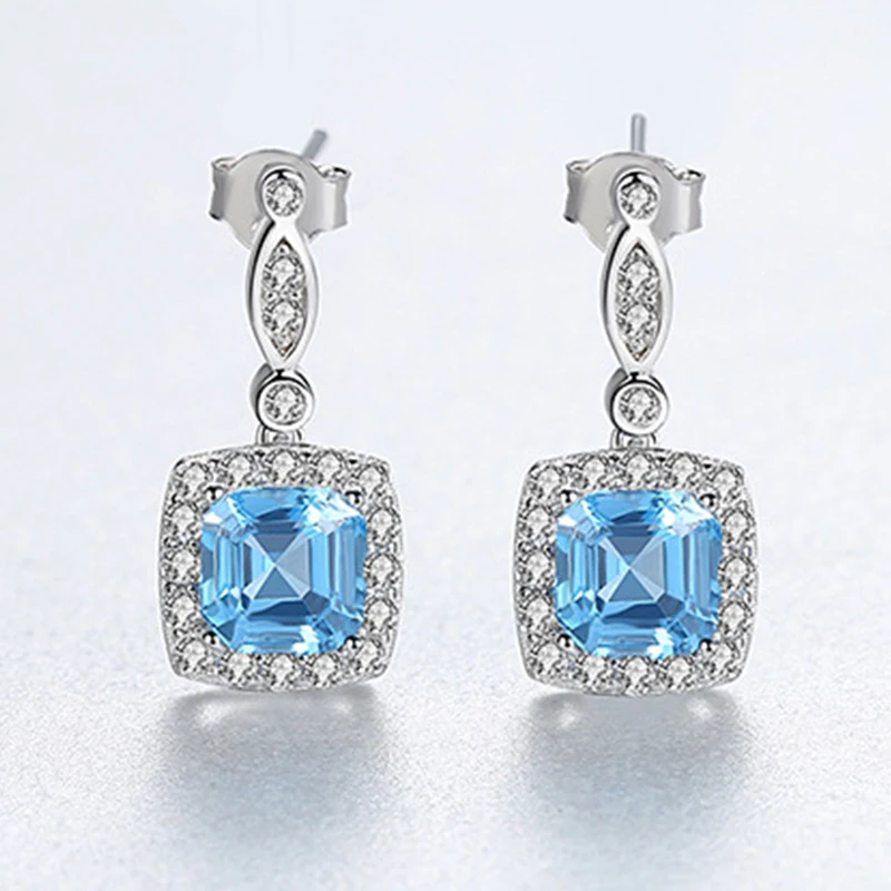 JoyceJelly Trendy 925 Sterling Silver Women Drop Earrings Jewelry Aquamarine Gemstone Fine Wedding Gift Wholesale | Украшения и