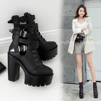 boots woman short thick boots high heeled shoes waterproof platform with woman boots