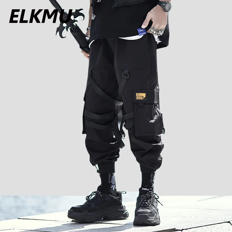 Брюки-карго ELKMU мужские черные уличная одежда джоггеры модные тактические штаны