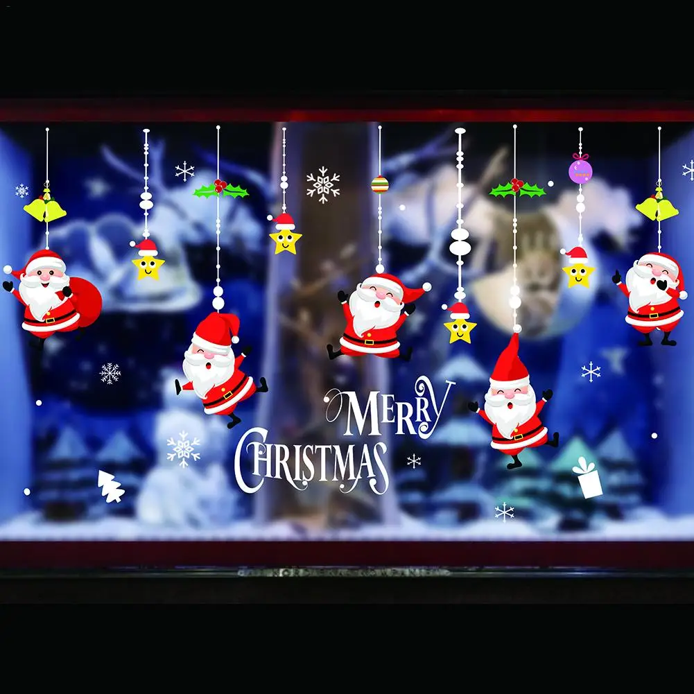 70*50 см рождественские наклейки на окна снеговика Санта Клауса съемные для
