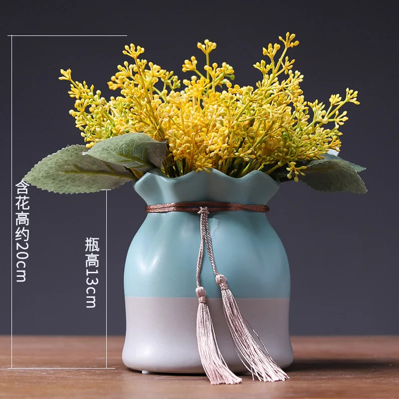 Vase with flowers Современная керамика ваза с ораментами лист лотоса с бахромой водная культура вазы мешок удачи Цветочная ваза центральный Свадебные украшения - Цвет: Vase with flowers