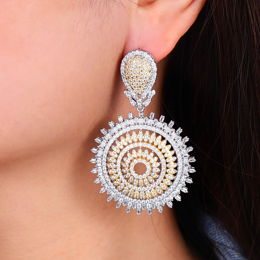 

GODKI 64 мм Роскошные фейерверки Висячие серьги для женщин Свадебные кубические циркониевые кристаллы CZ Дубай Свадебные серьги Модные ювелирн...