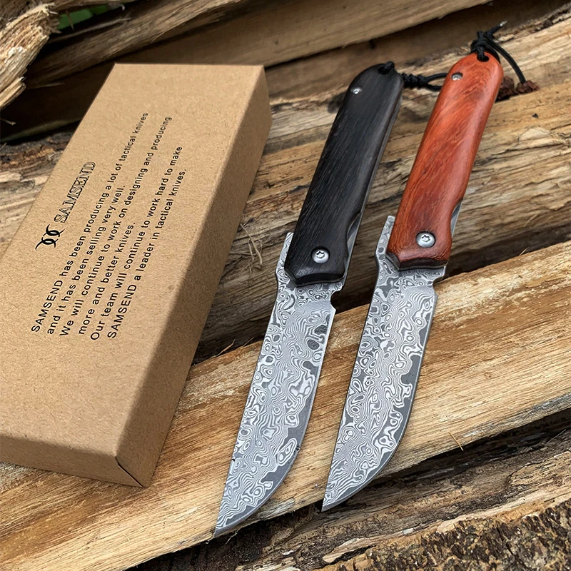 Ручной работы палисандр Дамаск карманный нож 440C edc Охота Рыбалка портмоне для пеших прогулок ножи