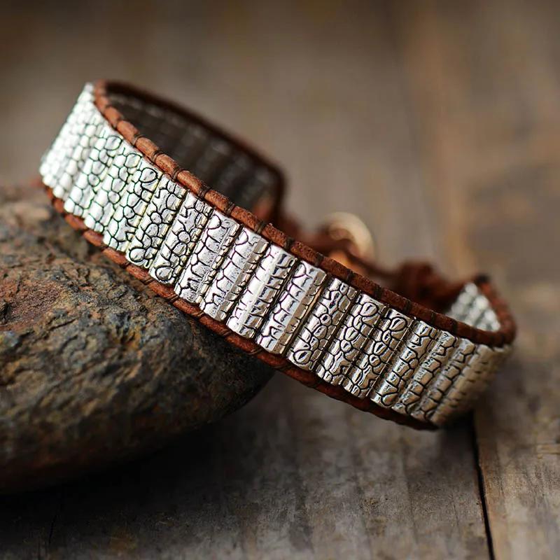 Уникальные мужские хип-хоп панк кожа браслет в винтажном стиле ткачество