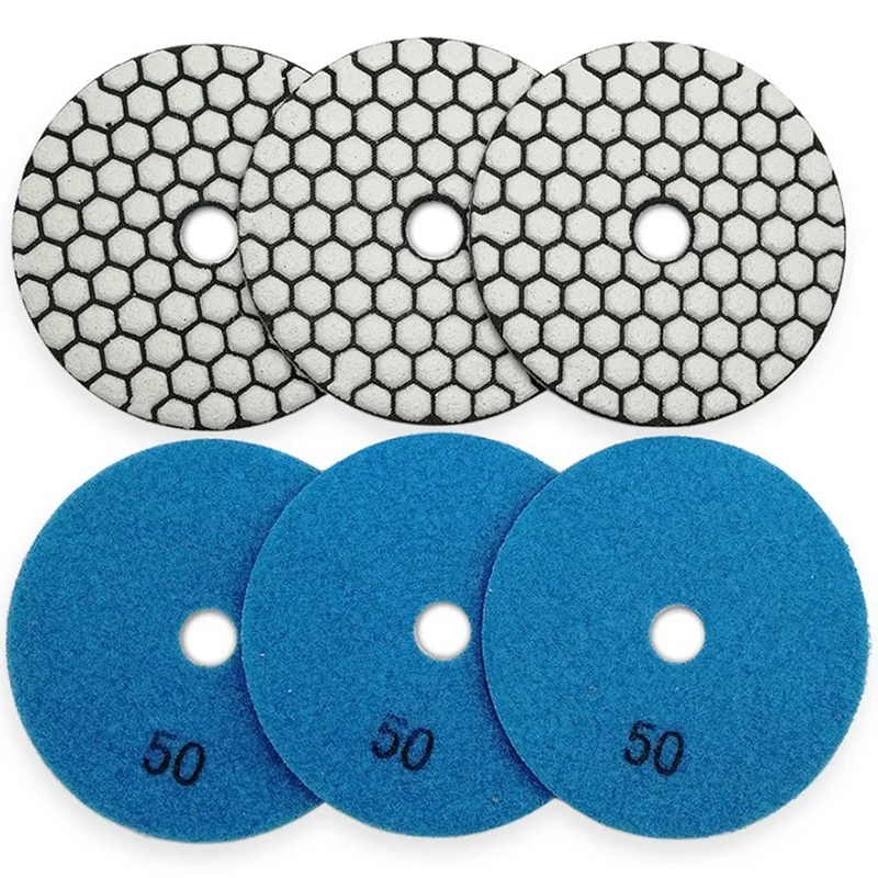 

6Pcs 100mm 50 Dry Polishing Pads 4Inch Resin Bond Diamond Flexible Sanding Disc for Granite & Marble Polishing