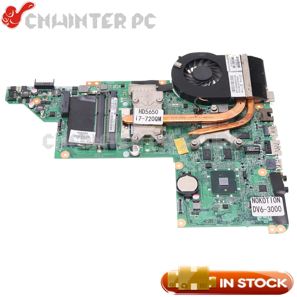 

NOKOTION 630278-001 592816-001 615278-001 для HP Pavilion DV6-3000 материнская плата для ноутбука I7-720QM CPU HD 5650M 1 ГБ с радиатором