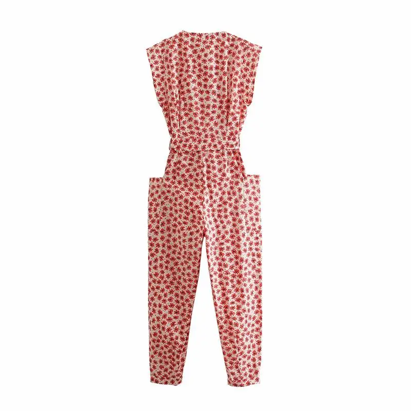 

ZA Women New Jumpsuit With Belt 2021 Floral Printed Pocket Long Straight Pants Casual Streetwear Ladies' Soft Clothing