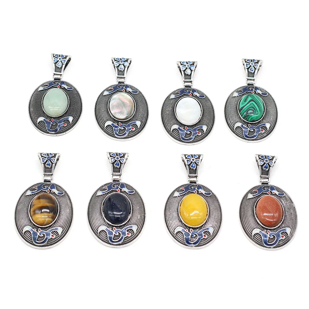 

2021Hot Sale High Quality Natural Stone Agate Shell Cloisonne Round Pendant Making DIY Exquisite Necklace Earrings Jewelry Gift