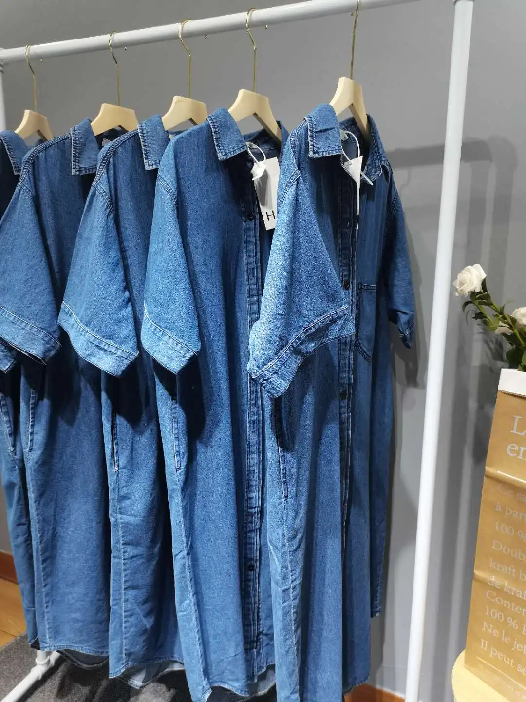 

Summer Loose Denim Dresses 2021 New Summer Women Elastic Waist Dress Casual Short Sleeve Denim Blue Medium-Length Dress 601G