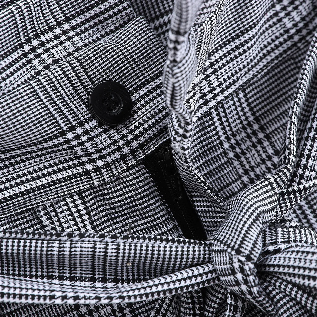 2019 повседневные штаны серого и бежевого цветов с бантом клетчатые шаровары