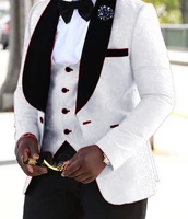 men suit 3 pieces jacquard fashion v neck wedding shawl lapel groomsmen tuxedos suits men 2019blazervestpants