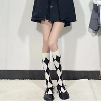 ladies socks black and white rhombic socks female knee length socks jk girls calf socks