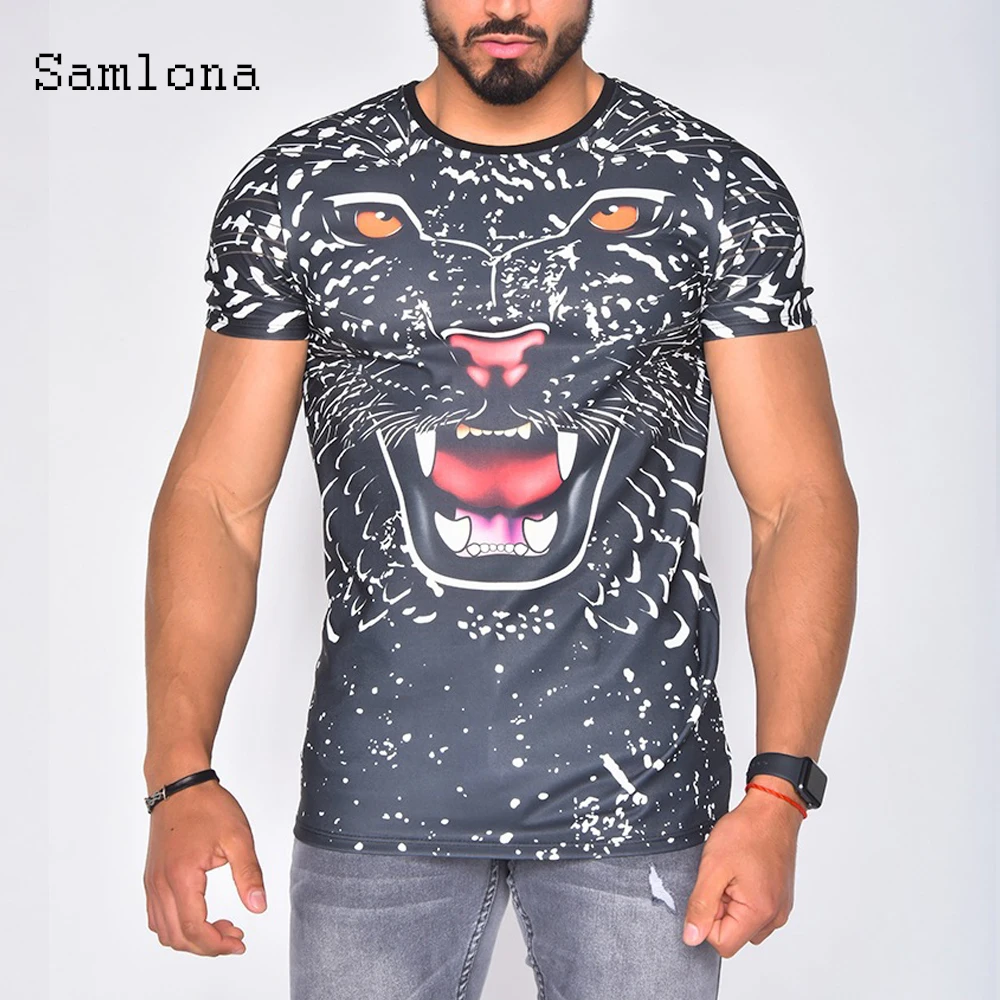 

2021 Summer New Patchwork Tops Plus Size Mens clothing Animal Tiger Print Shirt Blouse Sexy Fashion Tees Casual Skinny Pullovers