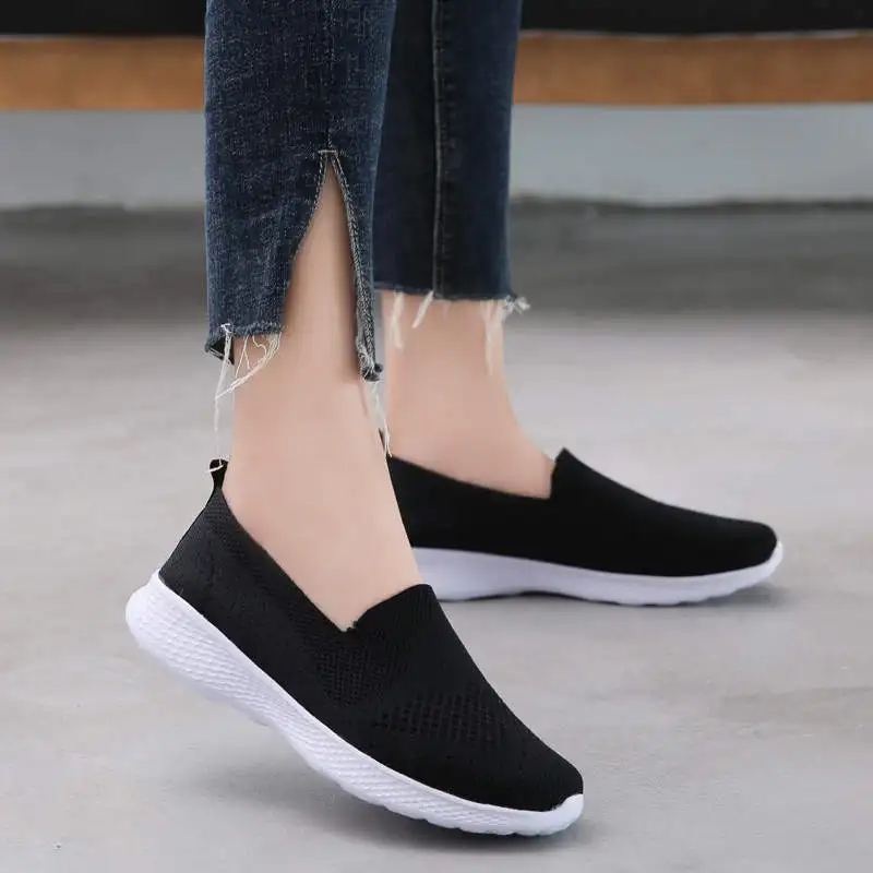 Женские сетчатые кроссовки для бега дышащие на плоской подошве спортивная обувь