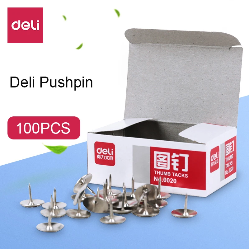

Deli pushpin metal tack office hand press nail 100PCS