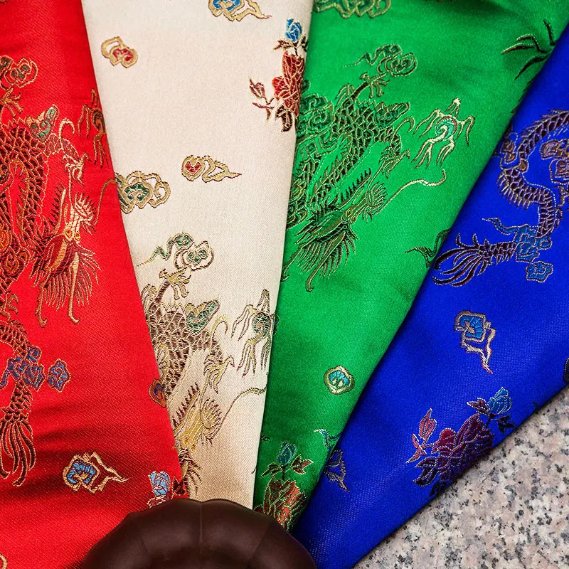 

High-Density Color Dragon And Phoenix Brocade Fabric Mahogany Sofa Cushion Satin Fabric Antique Costume Hanfu Cheongsam Material
