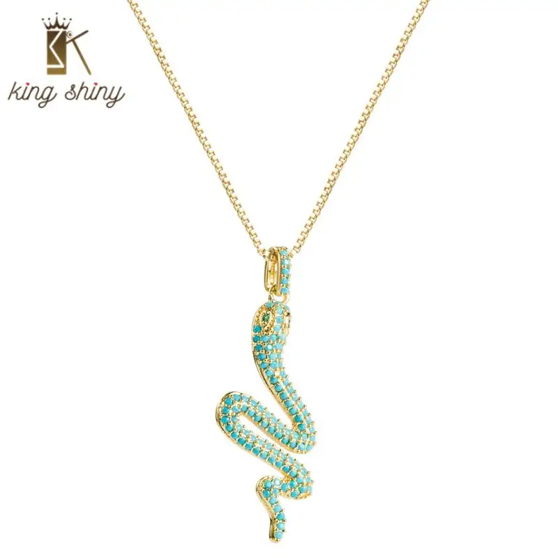 

Exaggerated Color Crystal Snake Copper Pendant Necklace Elegant Gold Color Long Chain Hip Hop Necklace Party Gifts for Girls