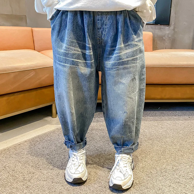 

Джинсовые капри для мальчиков, свободные брюки из денима, ковбойская Спортивная одежда для начинающих ходить детей, подростков, весна-осень