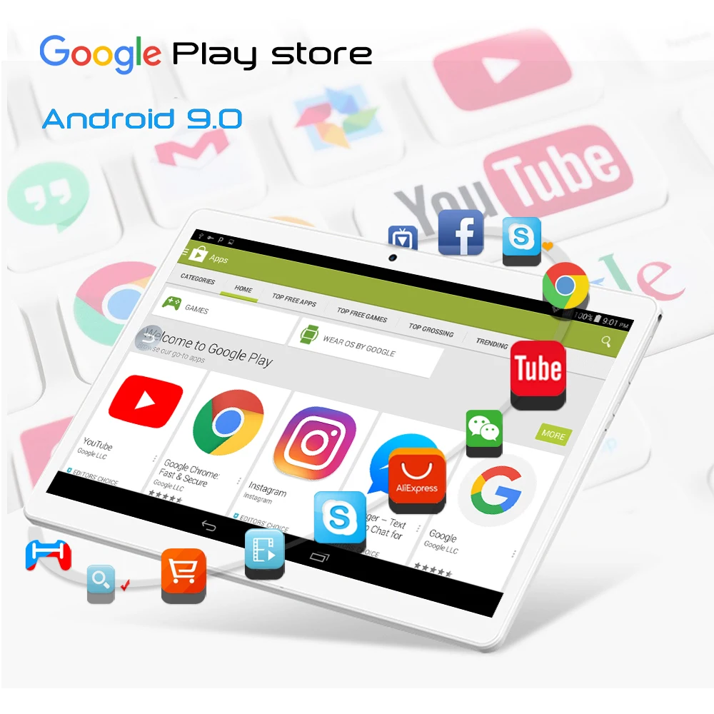 2020 новый планшетный ПК 10 1 дюймов Android 9 0 Планшеты 8 ГБ + 128 Восьмиядерный 3g 4g LTE